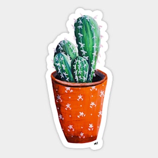 Cute Potted Cactus Print - Orange Background Sticker